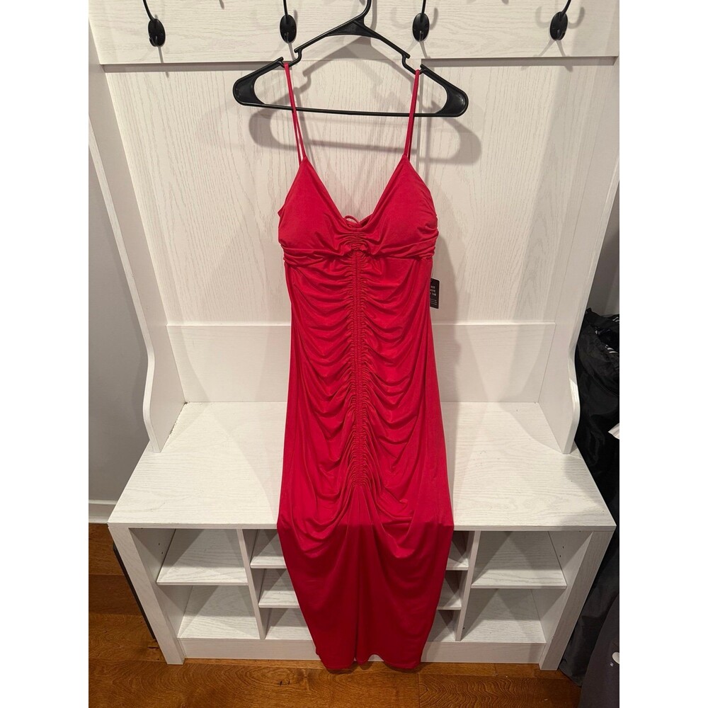 Express pink body contour medium maxi dress ruched NEW NWT